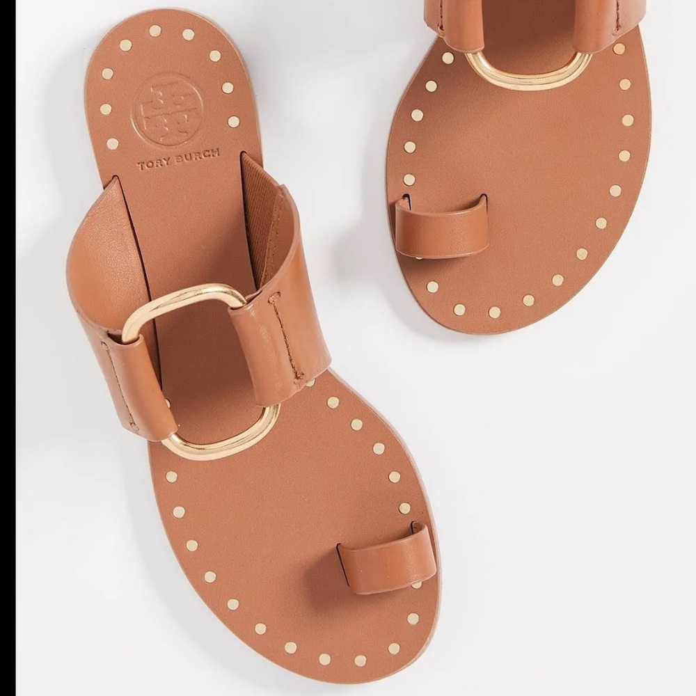 Tory Burch Ravello Studded Brown Leather Sandals - Picture 4 of 10